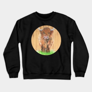 Scottish Highland Cow with Wood art Crewneck Sweatshirt